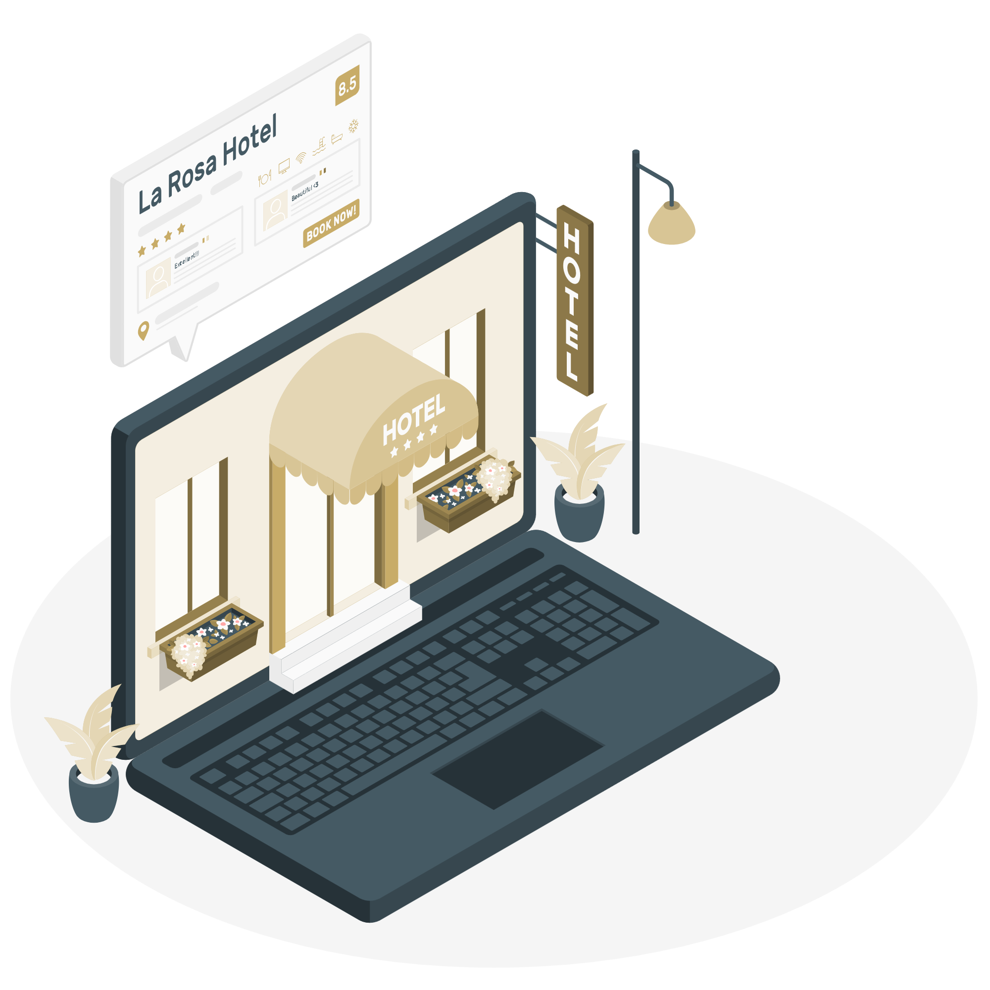 Illustration d’un hôtel affiché sur un écran d’ordinateur